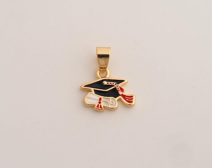 18K Gold Filled Doctoral Cap Charm,Dainty Enamel Diploma Scroll Pendant,Doctoral Cap Pendant ,DIY Jewelry Supplies,18.4x14.6x2mm