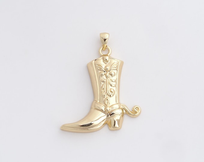 Boot Pendant, 18K Gold Filled Shoe Charm,Cowboy Shoe Pendant, DIY Jewelry Supplies, 37.7x30x4.6mm