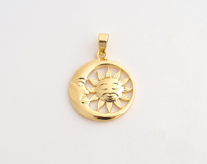 18K Gold Filled Sun Moon Charm,Dainty Celestial Pendant,Moon Sun Pendant ,DIY Jewelry Supplies,32x22.8x2.7mm