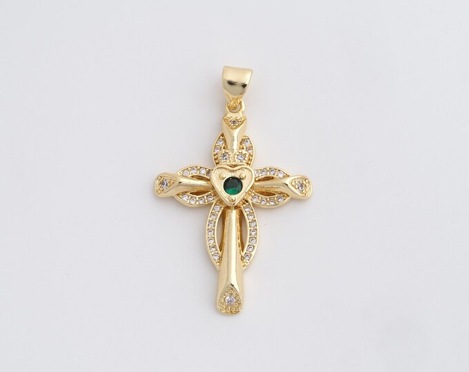 Cross Charm,18K Gold Filled Cross Necklace,Religious Charm, MicroPave CZ Christian Charm, DIY Jewelry Supplies, 36.2x22x3.7mm