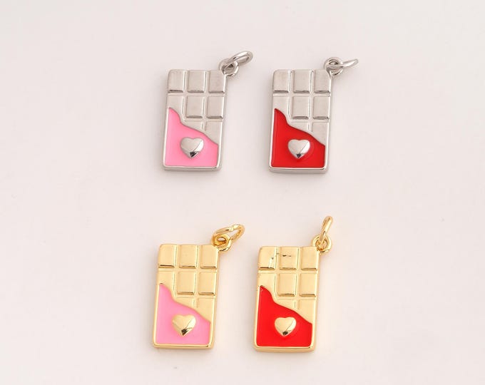 18K Gold Filled Chocolate Charm,Dainty Enamel Chocolate Pendant,Chocolate Pendant ,DIY Jewelry Supplies,22x10.5x2.2mm