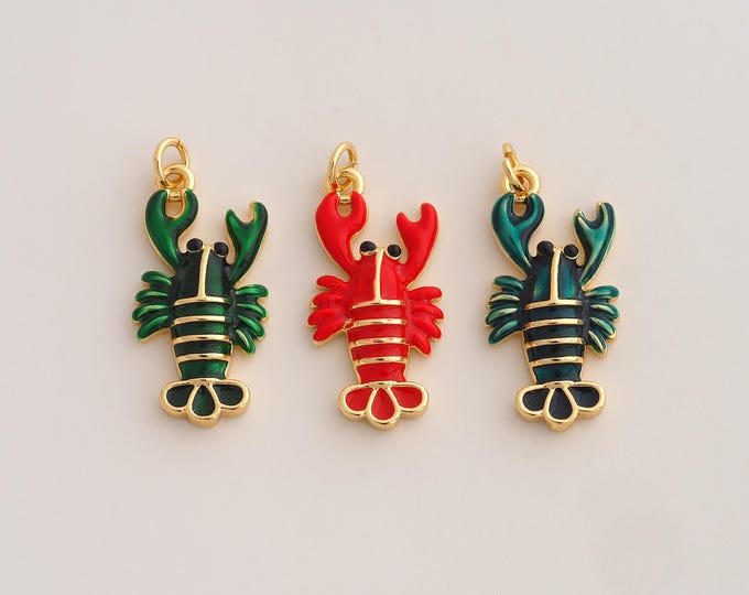 18K Gold Filled Lobster Charm,Dainty Enamel Marine Life Pendant,Lobster Pendant ,DIY Jewelry Supplies,30x13.4x4.2mm
