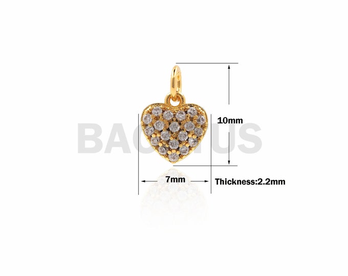 1PCS Micro-Pave Heart Pendant, CZ Heart Necklace, Heart-Shaped Jewelry, Valentine's Day Gift, DIY Jewelry Making Supplies 10x7x2.2mm