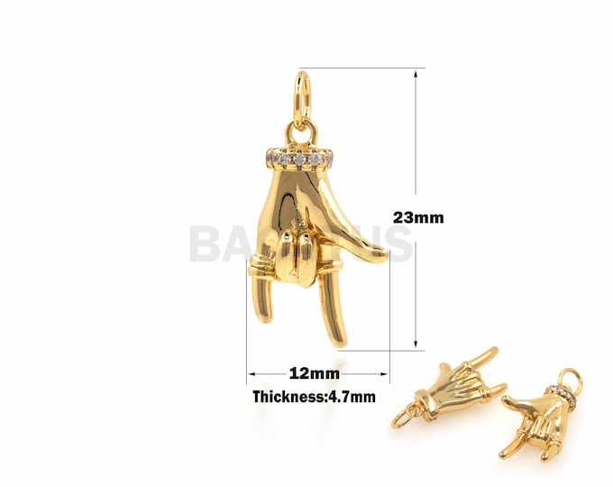 1PCS Gesture Necklace DIY Jewelry Making I Love You Gesture Cubic Zirconia Finger Charm 18K Gold Filling 23x12x4.7mm