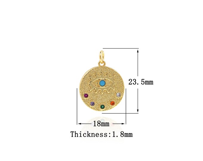 18K Gold Filled Devil Eye pendant,Gold Dainty Round Charms,Eye Charm Bracelet Necklace for DIY Jewelry Making Supply