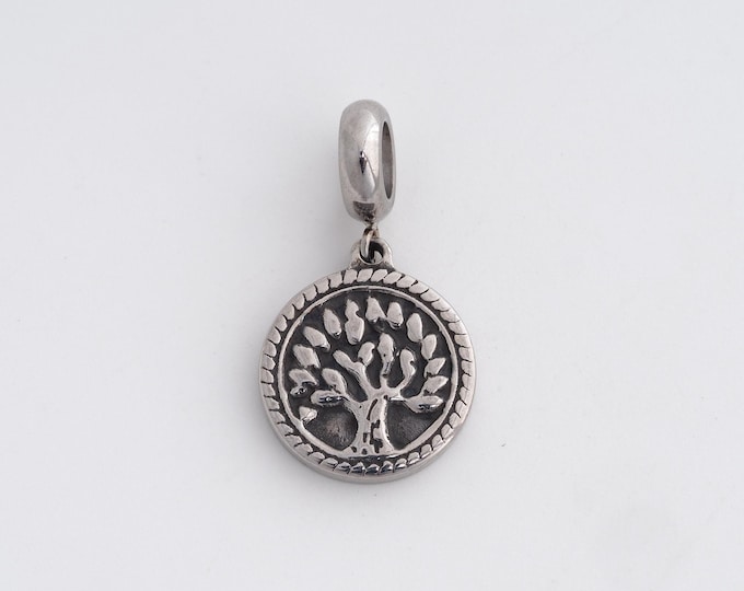 Stainless Steel Tree of Life Pendant,Round Charms,Tree Charm Bracelet Necklace for DIY Jewelry Making Supply,27.5x15x2.5mm