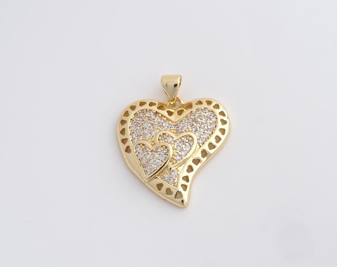 Gold Heart Pendant 18K Gold Filled Heart Necklace Gold Friendship Necklace DIY Jewelry Making Accessories 28.6x22.8x4.8mm