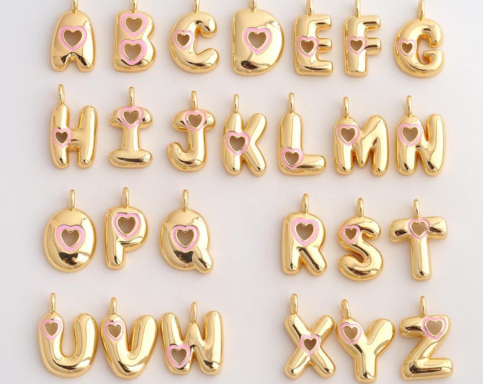 18K Gold Filled Enamel Initial Charm,Dainty A-Z Letter Pendant,Heart Initial Pendant ,DIY Jewelry Supplies,23.8x13.4x4.5mm