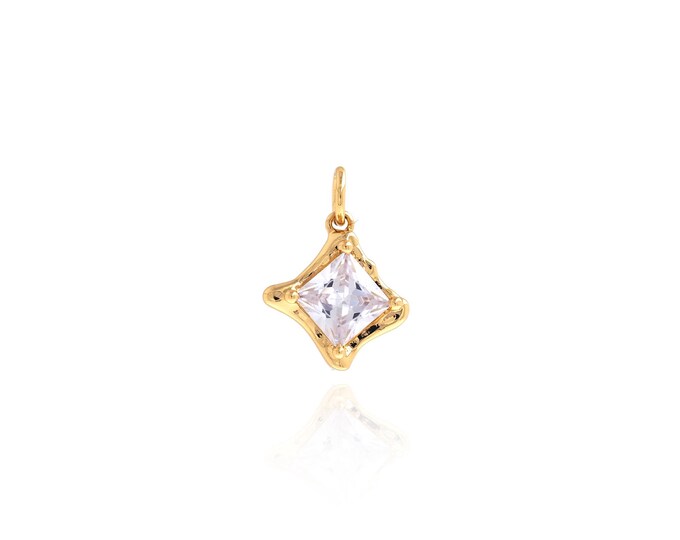 18K Gold Filled Square Pendant,Gold Dainty Square Charms,Simple Pendant DIY Jewelry Making Supply,16.8x12.2x3.8mm
