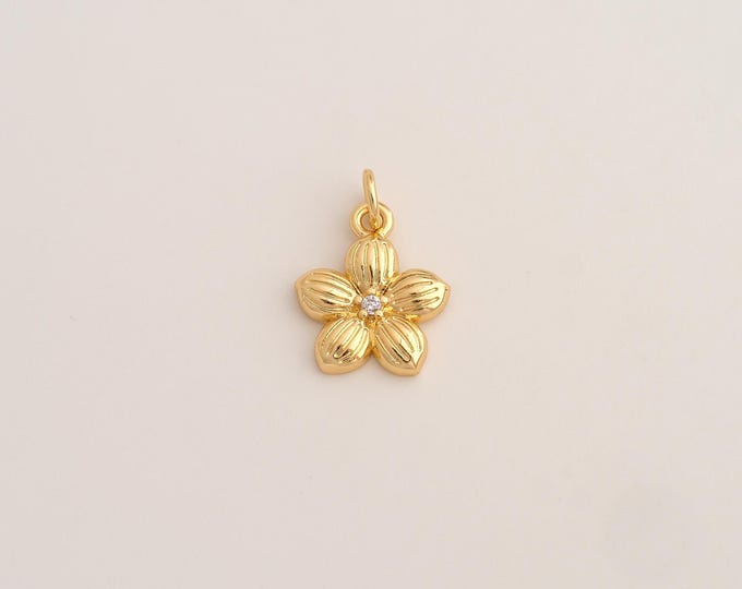 5 pcs 18K Gold Filled Flower Charm,Dainty Flower Pendant,CZ Flower Pendant ,DIY Jewelry Supplies,18.4x13x2.5mm