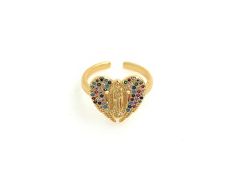 1 pcs, Bague réglable en or 18 carats, Bague vierge, Bague religieuse, Bagues vierges ailes, Bague catholique, Bague Vierge Marie