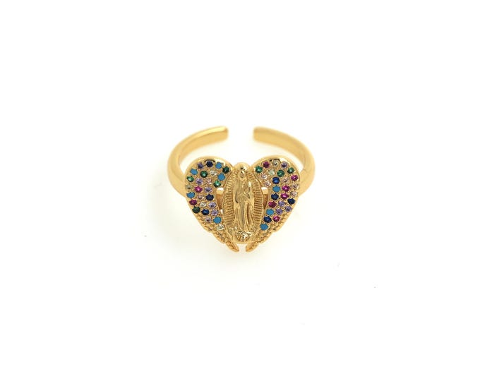 1pcs, 18K Gold Filled Adjustable Ring, Virgin Ring, Religious Ring,Wings Virgin Rings,Catholic Ring, Virgin Mary Ring