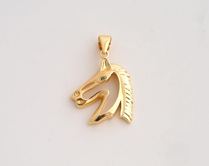 18K Gold Filled Horse Charm,Dainty Animal Pendant,CZ Horse Pendant ,DIY Jewelry Supplies,25.3x17.6x4.7mm