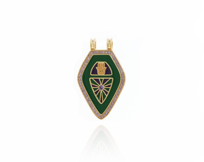 Shield Pendant,Enamel Charms,18K Gold Filled Triangle pendant Bracelet Necklace for DIY Jewelry Making Supply,34.3x20.7x1.8mm