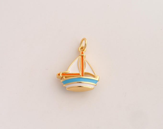 18K Gold Filled Sailboat Charm,Dainty Enamel Sailboat Pendant,Sailboat Pendant ,DIY Jewelry Supplies,22.5x16.4x6.7mm
