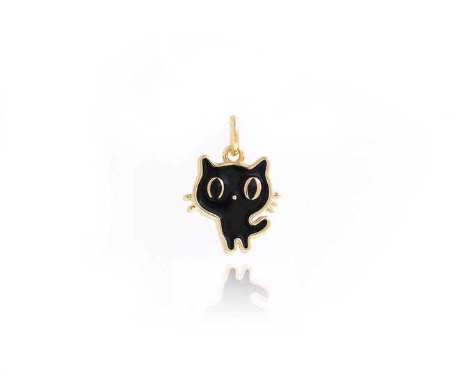 18K Gold Filled Cat Pendant,Enamel Cat Charms,Animal Necklace for DIY Jewelry Making Supplies,16.2x11.6x1.8mm