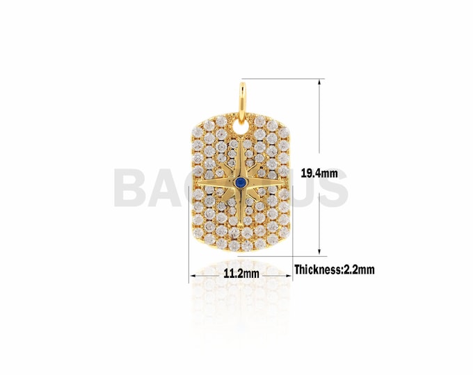 1PCS Rectangular Polaris Pendant, Polaris Charm, CZ Star Charm, Rectangular Charm, Rectangular Star Necklace 19.4x11.4x2.2mm