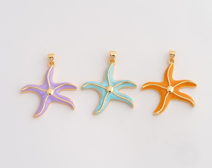 18K Gold Filled Starfish Charm,Dainty Enamel Starfish Pendant,Starfish Pendant ,DIY Jewelry Supplies,34.6x31x3.4mm