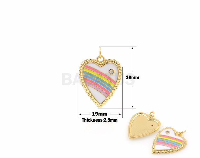 1Pcs Enamel Rainbow Single Zircon Heart-Shaped Charm Jewelry Making Bracelet Charm Heart-Shaped Charm Rainbow Heart Enamel Charm 26x19x2.5mm