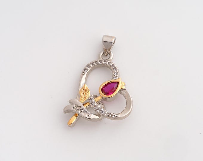 18K Gold Filled Heart Charm,Dainty Tulip Pendant,CZ Flower Pendant ,DIY Jewelry Supplies,27.5x20x6mm