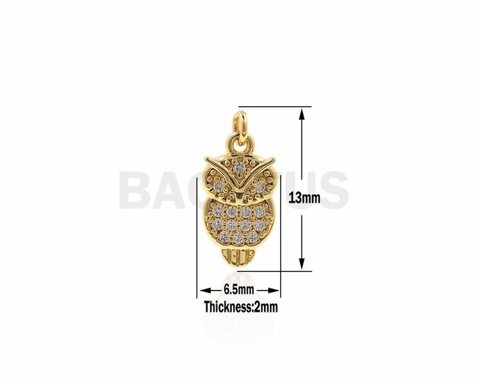 Gold Filled Pave Owl Pendant,Micro CZ Owl Stones,Animal Jewelry Findings 6.5x13x2mm 1PCS
