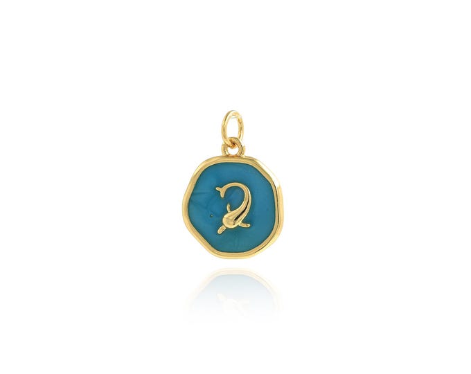 Enamel Dolphin Pendant,18K Gold Filled Marine Life Necklace, Dolphin Pendant, DIY jewelry Making Accessories,19.7x13.5x2.8mm