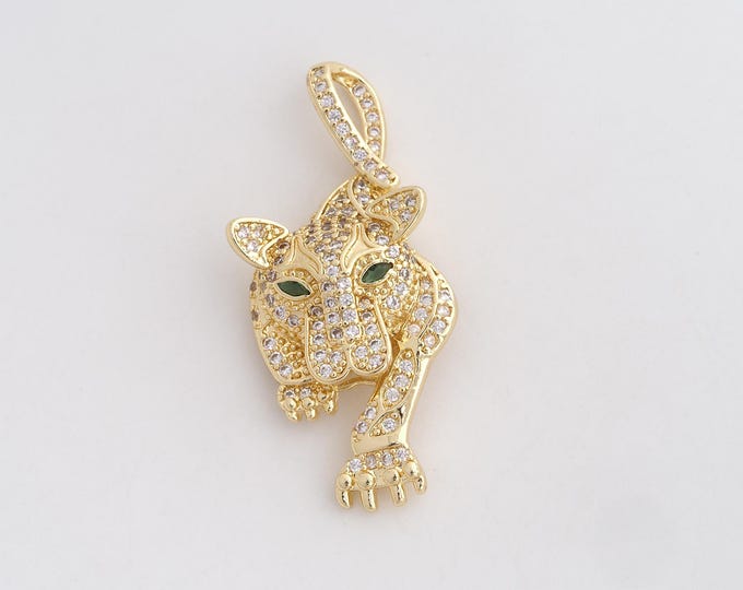 18K Gold Filled Leopard Pendant,Animal Charms,Leopard Necklace for DIY Jewelry Making Supplies,40.8x18.3x7.5mm