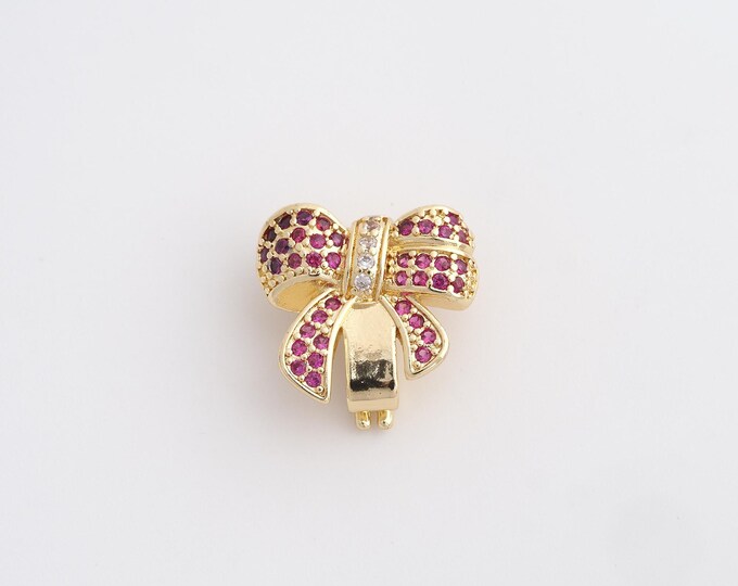 CZ Bow Clasp,18K Gold Filled Tie Clasp,Bow Clasp,DIY Jewelry Supplies,16.2x17.5x8mm