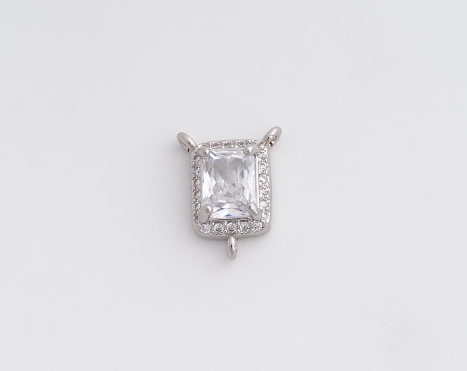 Silver Single Zircon Square Pendant, Cubic Zirconia Pendant Silver Filled Pendant Necklace, Square Charm, 15.5x12.2x4.4mm