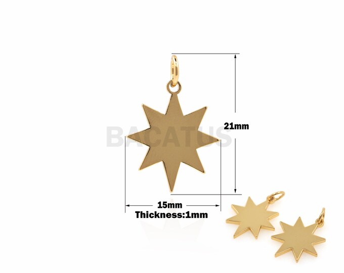 1PCS Star Pendant Starburst Charm Polaris Necklace Flake Jewelry Suitable for Bracelet Necklace Jewelry Products 18K Gold Filling 21x15x1mm