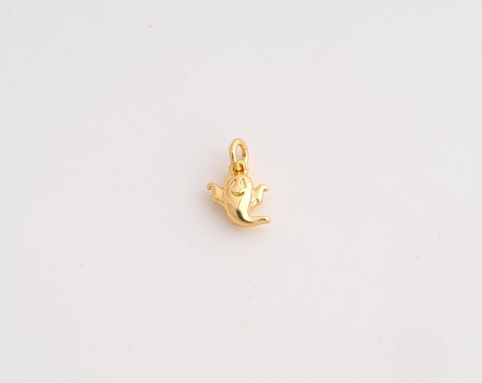 5 pcs 18K Gold Filled Ghost Charm, Halloween Pendant,Ghost Necklace Charm, DIY Jewelry Supplies, 10.7x7.4x3mm