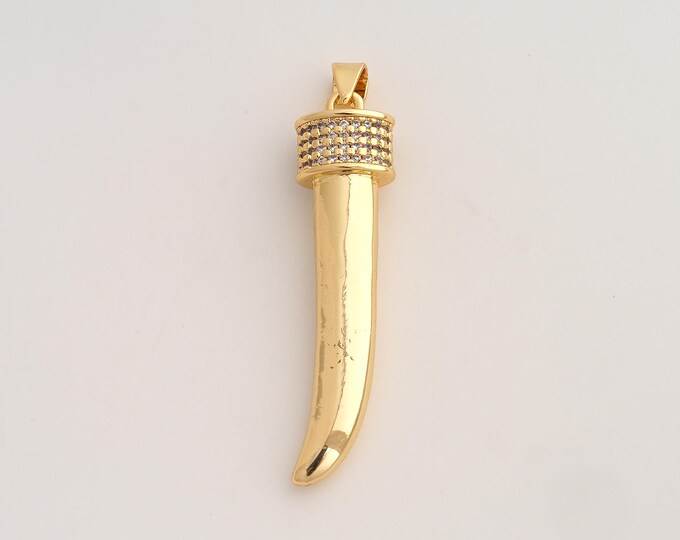 18K Gold Filled Horn Charm,Dainty Horn Pendant,CZ Horn Pendant ,DIY Jewelry Supplies,54x12x7.6mm