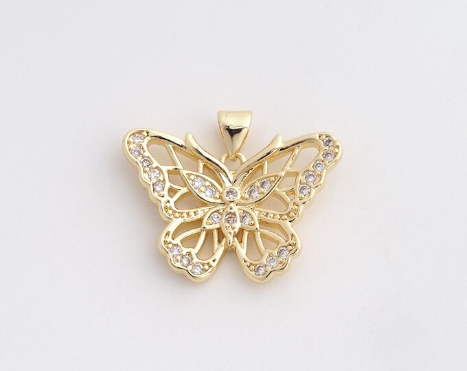 18K Gold Filled Butterfly Pendant,Dainty Butterfly Charms,Butterfly Charm Bracelet Necklace for DIY Jewelry Making Supply,21x26.3x3.8mm