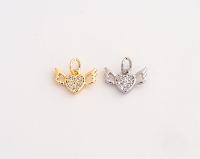 18K Gold Filled Heart Charm,CZ Love Pendant,Heart Necklace Charm, DIY Jewelry Supplies, 11.2x12.4x2.2mm