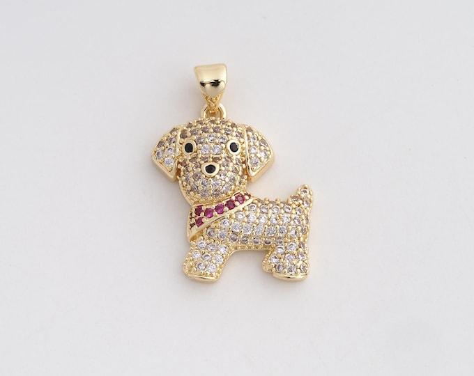 Gold Dog Pendant,Animal Jewelry,18K Gold Filling Pet Dog Charm , DIY Jewelry Making Supplies,27.4x19.8x5.7mm