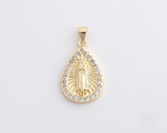 18K Gold Filled Virgin Charm, Religious Necklace,Waterdrop Necklace,Maria Pendant, DIY Jewelry Supplies, 29.2x15.3x3mm