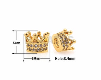 1pcs Zircon Gemstone Pave Crown Charm,CZ Men's Women's Bracelets Jewellery 5.6x6.6mm