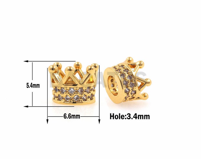 1pcs Zircon Gemstone Pave Crown Charm,CZ Men's Women's Bracelets Jewellery 5.6x6.6mm