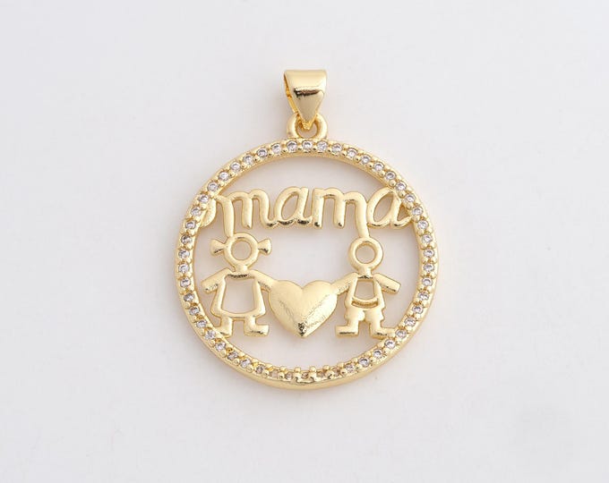 Gold MAMA Jewelry Round Charms,18K Gold Filled Letter Pendant Bracelet Necklace Jewelry Making Supplies 32.2x25.2x1.8mm