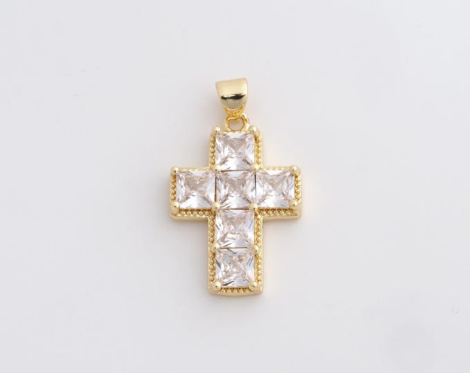 Cross Charm,18K Gold Filled Cross Necklace,Religious Charm, MicroPave CZ Christian Charm, DIY Jewelry Supplies, 29.6x17.5x4mm