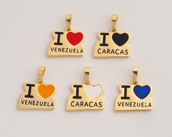 18K Gold Filled I Love Caracas Charm,Dainty I Love Venezuela Pendant,Enamel Letter Pendant ,DIY Jewelry Supplies,24.6x20.2x1.8mm