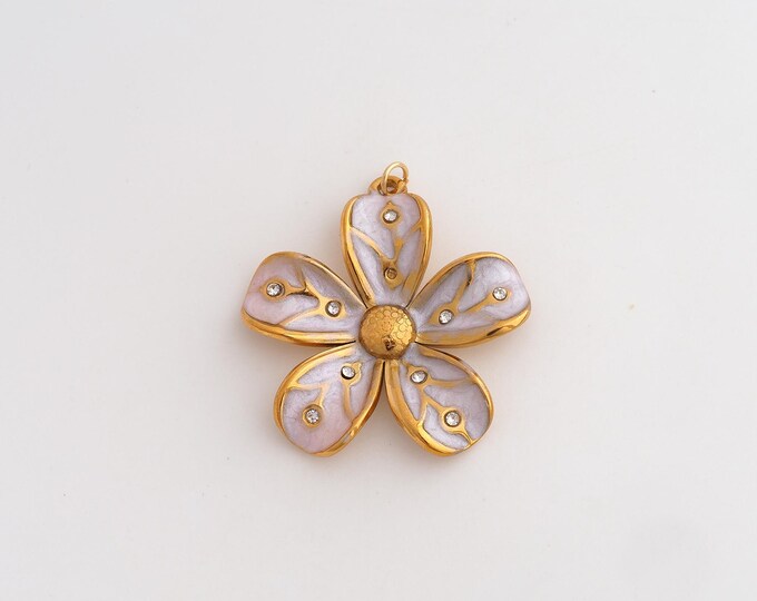Stainless Steel Flower Pendant,Enamel Flower Charms,CZ Flower Charms for DIY Jewelry Making Supply,34x30.4x4.8mm