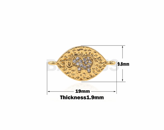 CZ Micro Pave Elephant Elephant,Elephant charm,Gold plated Elephant Findings,Bracelet Connector  9.8x19x1.9 mm 1pcs