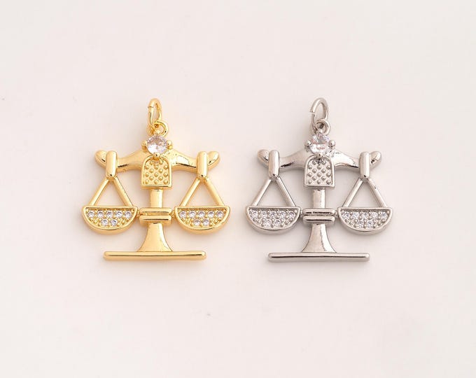 18K Gold Filled Balance Charm,Dainty Justice Pendant,CZ Balance Pendant ,DIY Jewelry Supplies,24.5x21.4x3.4mm