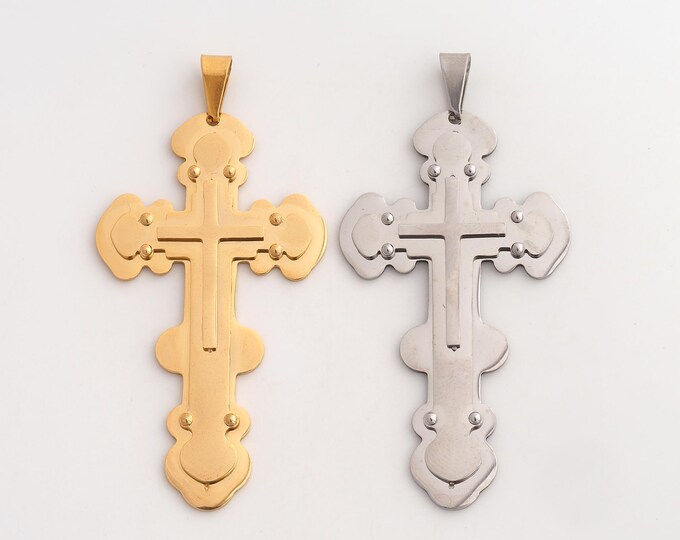 Stainless Steel Cross Pendant,Religious Charms,Steel Christian Charm Bracelet Necklace for DIY Jewelry Making Supply,74.8x37.2x3.6mm