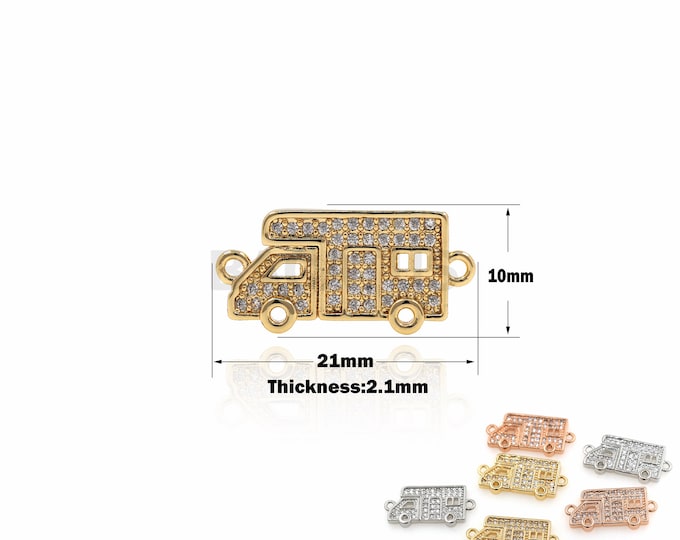 1PCS Small Truck Connector Vehicle Charm RV Connector Suitable for Bracelet And Necklace Connector Cubic Zirconia Gold Filling 10x21x2.1mm
