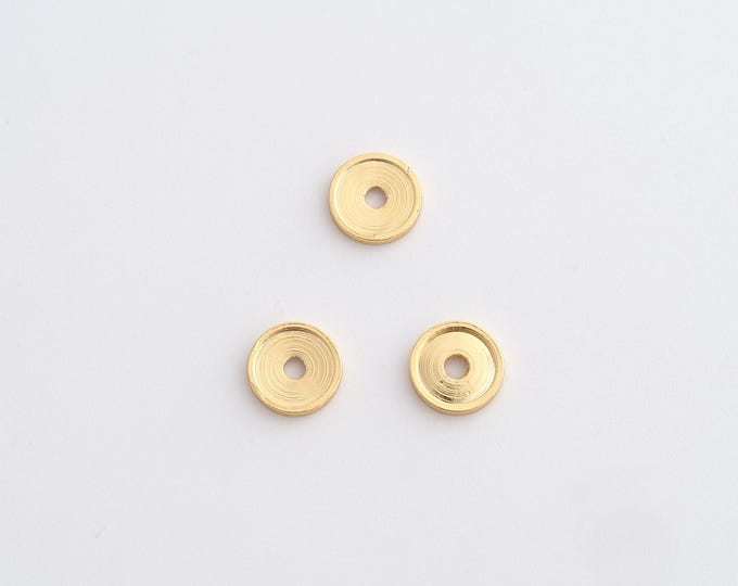 10 pcs 18K Gold Filled Round beads,Flat Beads,Large Hole Beads,DIY Bracelet Necklace Earrings Jewelry Making,6x1mm