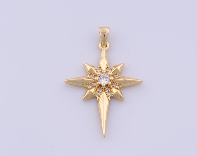 Polaris Pendant,18K Gold Filled Celestial Necklace, Micropavé CZ Starburst Pendant, DIY jewelry Making Accessories,40.4x25.3x3.8mm