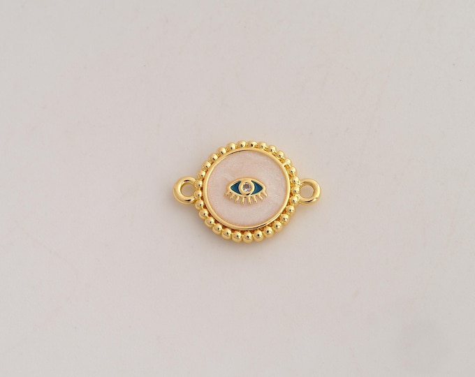 18K Gold Filled Evil Eye Connector,CZ Devil Eye Connector,Enamel Round Eye Connector for Jewelry Making 17x12.3x2.7mm