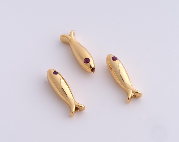 18K Gold Filled Fish Spacer Beads,Gold Marine Life Beads, Fish Beads DIY Bracelet Necklace Earrings Jewelry Making,16.4x4.8mm
